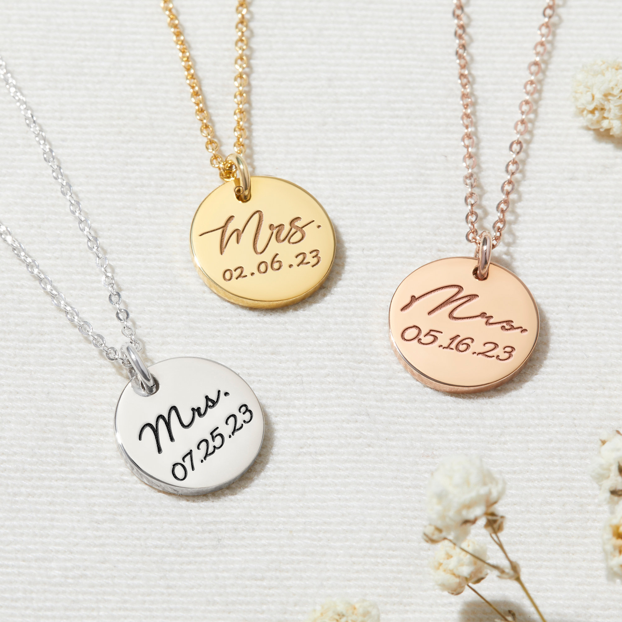 Custom Engraved Disc Necklace - Silver &amp; Gold Circle Pendant for Women - Handmade Gift for Wife or Girlfriend