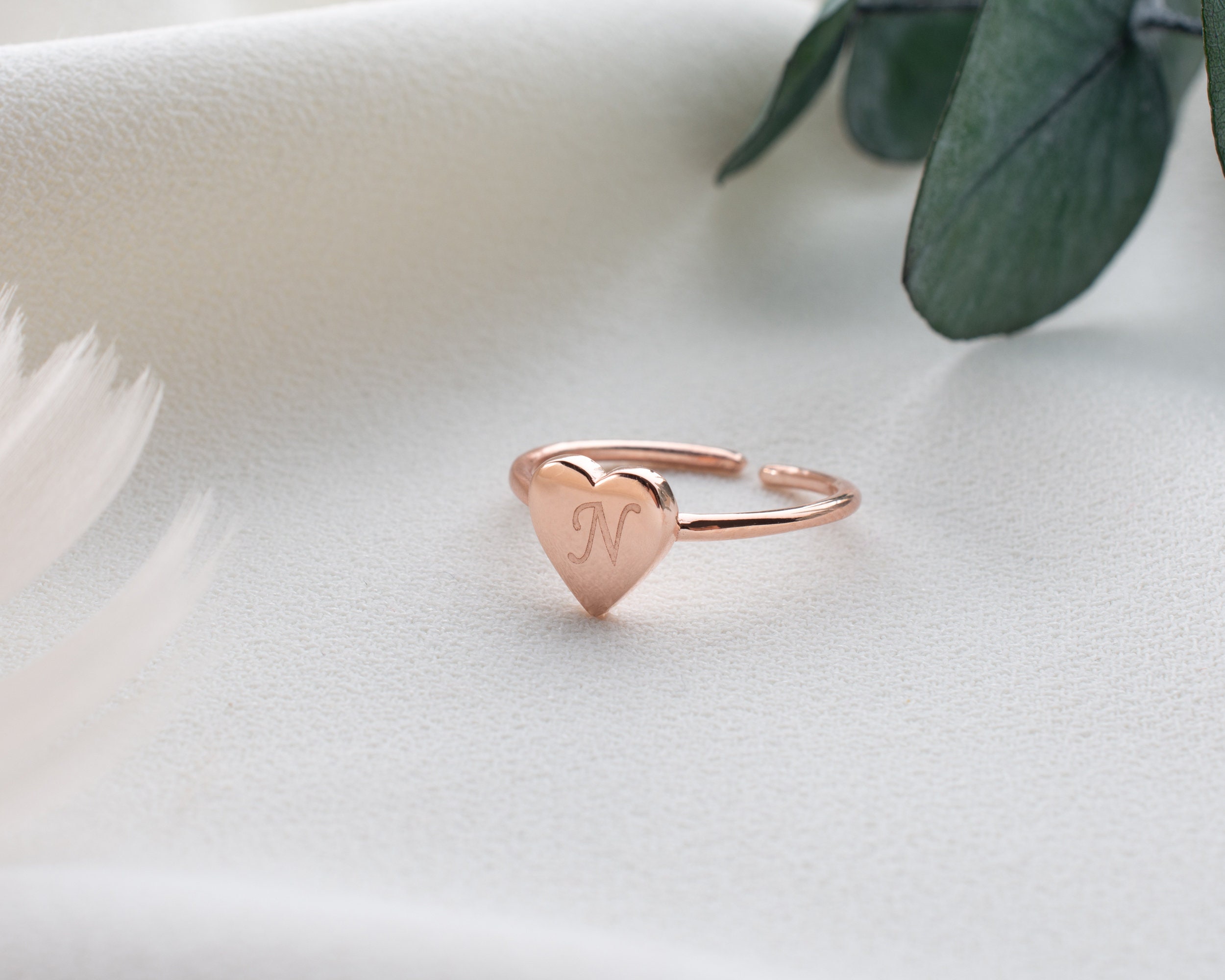 Gold Plated Sterling Silver Initial Heart Signet Ring, Personalized Engraved Letter Ring, Dainty Gift for Women, Grandma Jewelry