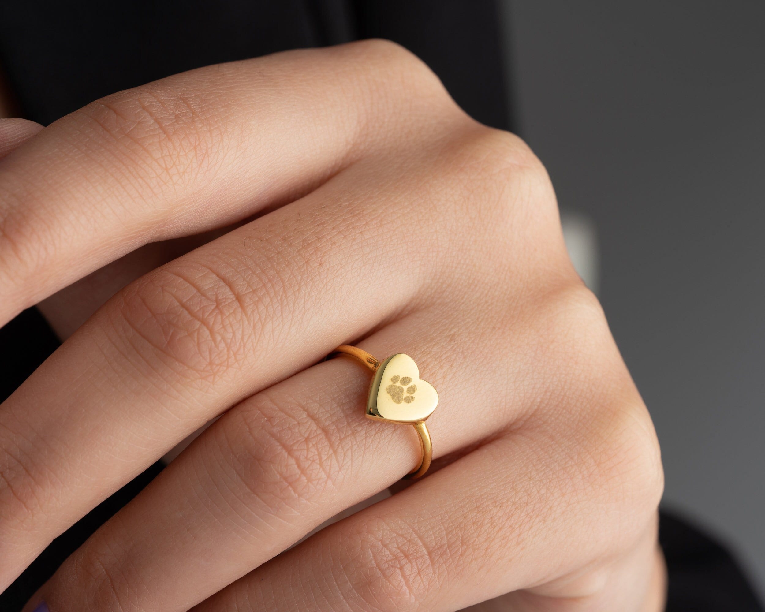 Gold Plated Sterling Silver Initial Heart Signet Ring, Personalized Engraved Letter Ring, Dainty Gift for Women, Grandma Jewelry