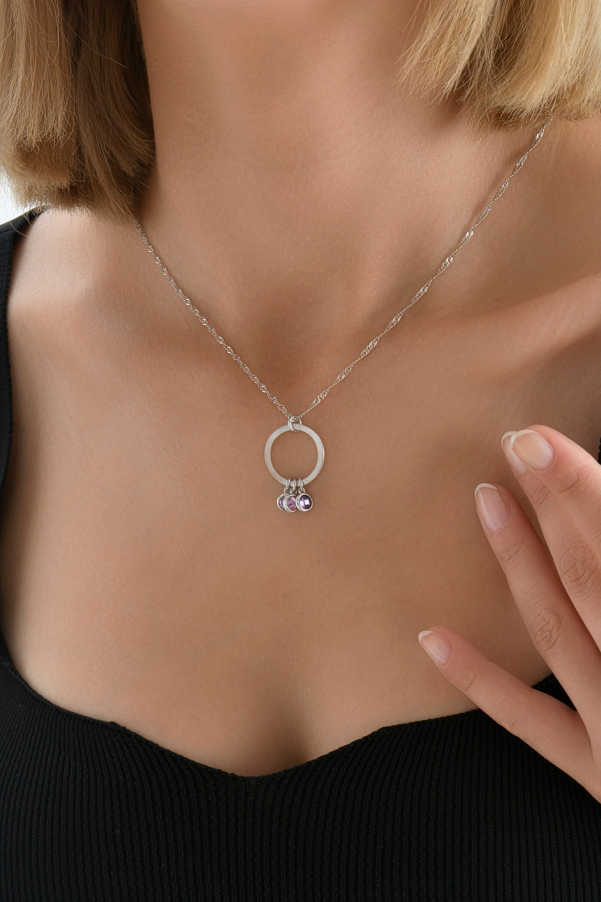 Personalized Birthstone Necklace - Ring Design | Family Jewelry | Birthday &amp; Christmas Gift