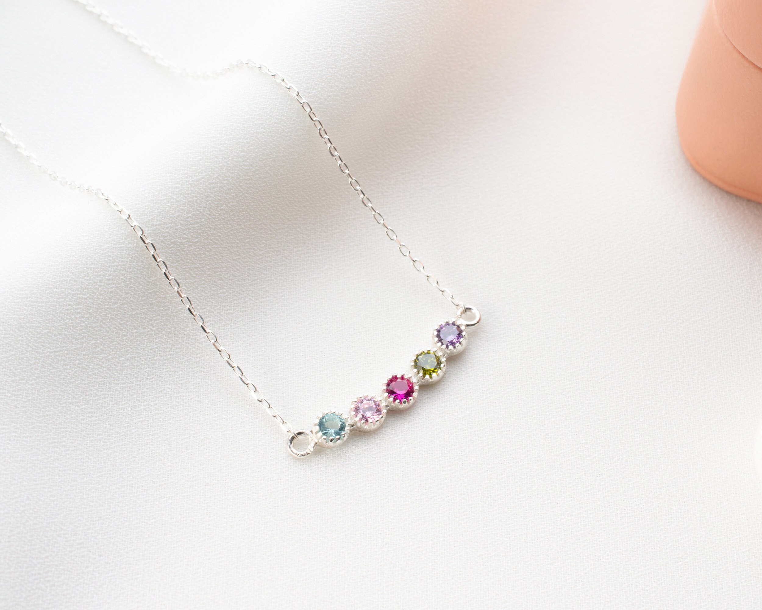 Sterling Silver Birthstone Necklace for Mothers, Personalized Mother's Day Gift, Custom Bridesmaid Jewelry, Unique Birthday Present, Birthstone Jewelry
