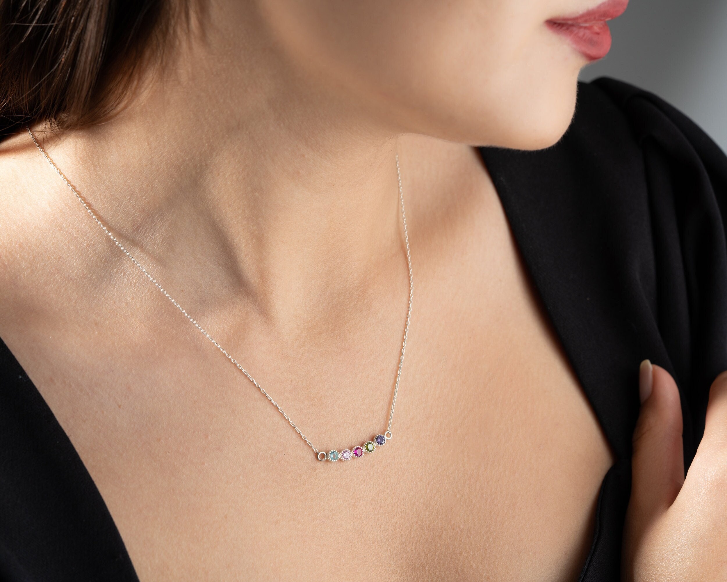 Sterling Silver Birthstone Necklace for Mothers, Personalized Mother's Day Gift, Custom Bridesmaid Jewelry, Unique Birthday Present, Birthstone Jewelry