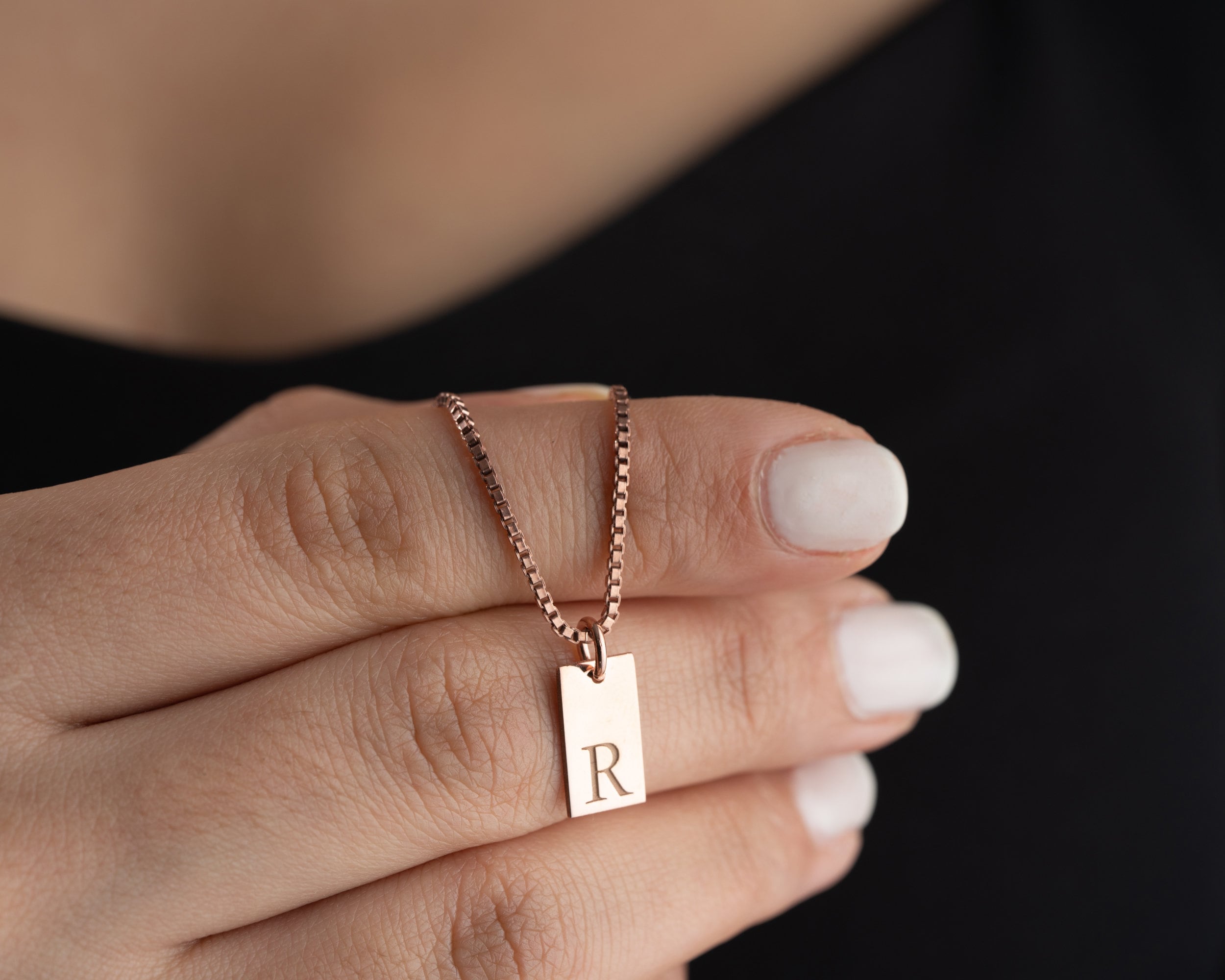 Personalized Silver Initial Pendant Necklace with Box Chain - Custom Engraved Letter Jewelry - Gold Bridesmaid Gift - Letter Bar Necklace