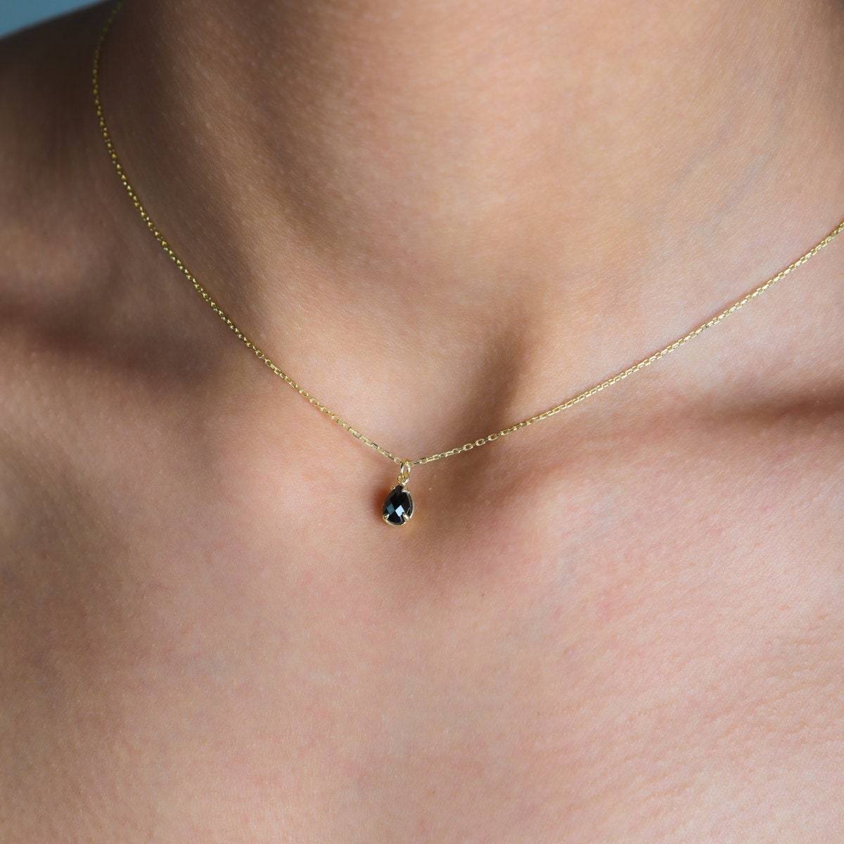 Minimalist Silver Black Obsidian Crystal Necklace - Dainty Choker for Men &amp; Women - Gemstone Jewelry Gift for Her