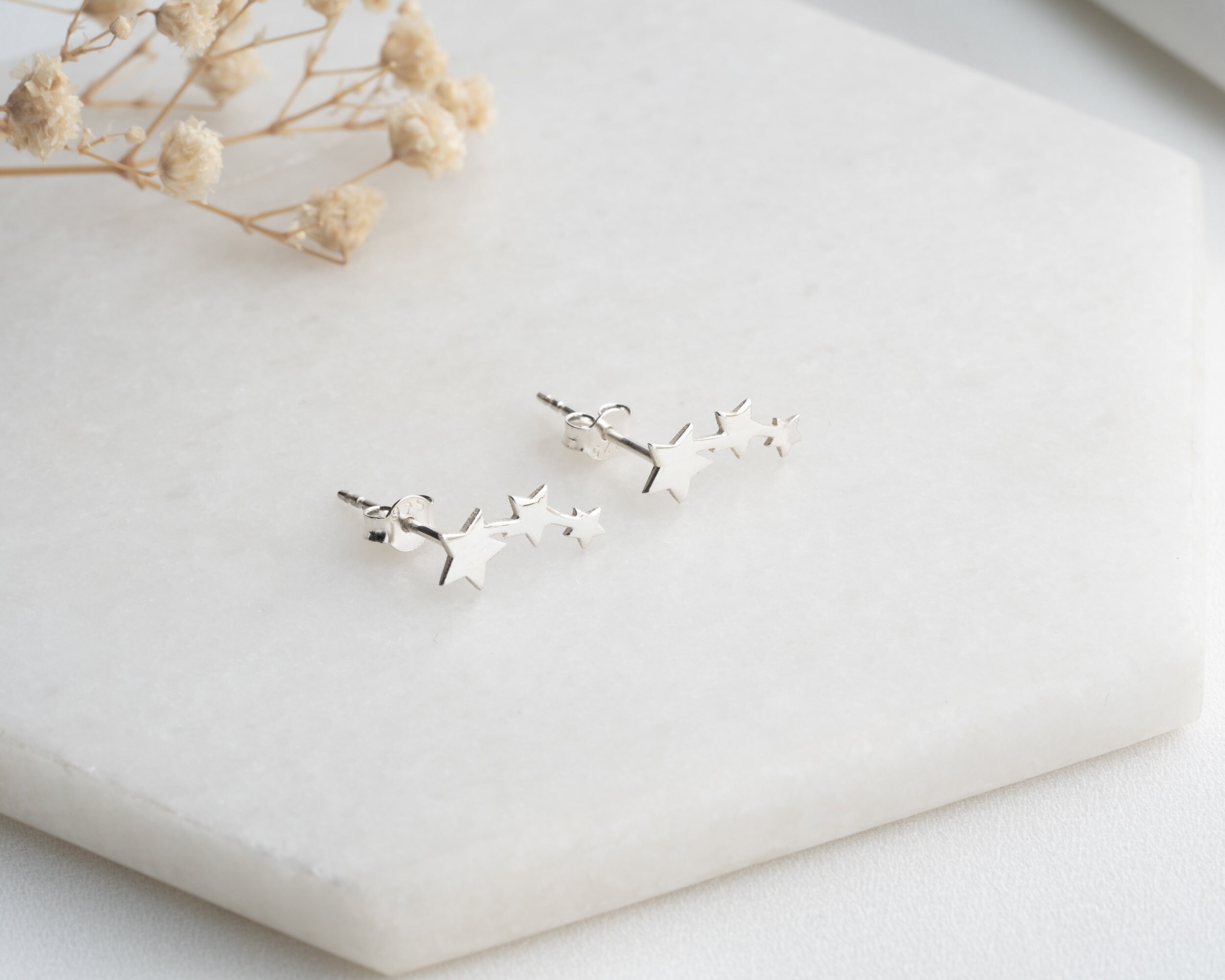 Silver Star Stud Earrings Set for Women - Dainty Starburst Design Jewelry Gift for Mom