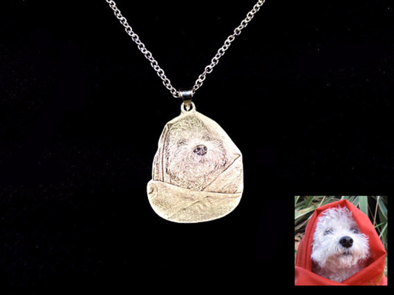 Sterling Silver Custom Pet Photo Necklace, Cat/Dog Pendant, Memorial Jewelry