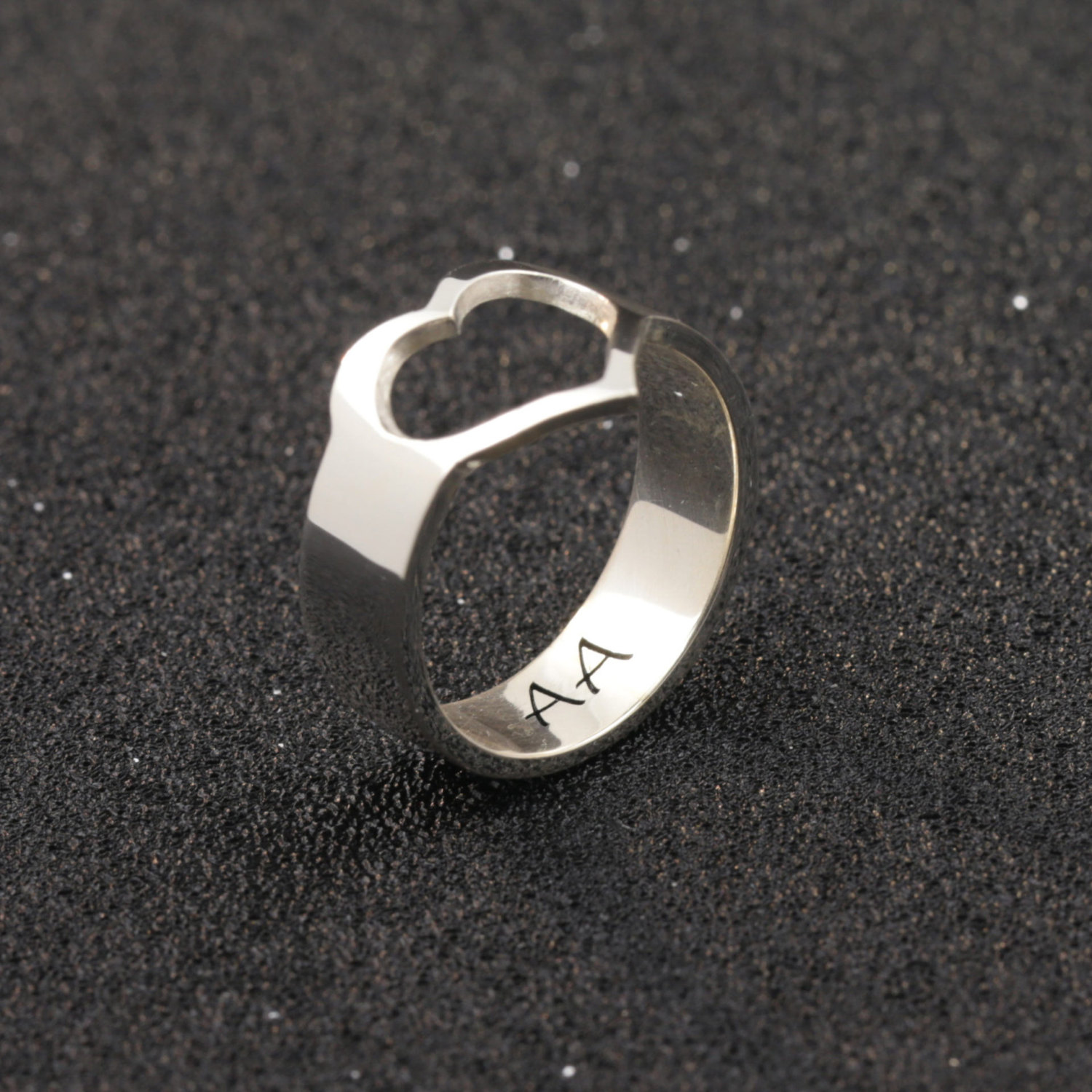 Custom Engraved Silver Heart Ring, Personalized Valentine's Gift, Gold &amp; Silver Name Rings for Her