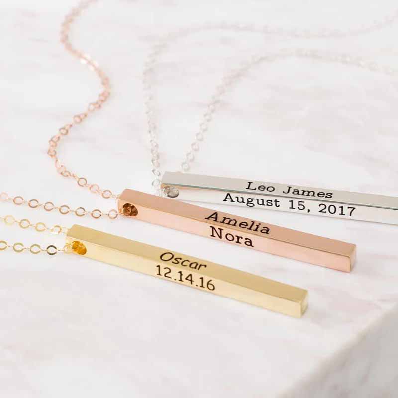 Personalized Vertical Bar Necklace - Custom Coordinates - Layered Bridesmaids Gift