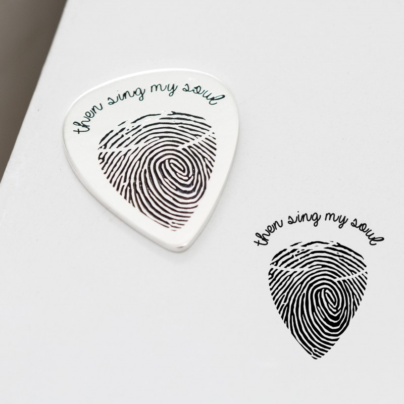 Custom Silver Guitar Pick with Handwriting and Fingerprint - Memorial Gift for Music Lovers, Fathers