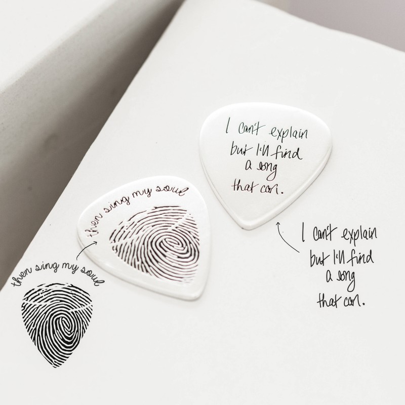 Custom Silver Guitar Pick with Handwriting and Fingerprint - Memorial Gift for Music Lovers, Fathers
