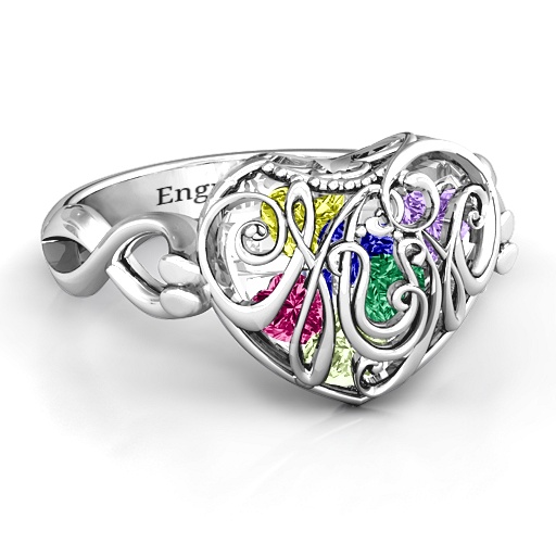 Mum heart Caged Hearts Ring with Infinity Band - Custom Jewellery By All Uniqueness