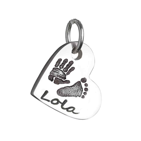 925 Silver Hand / Footprint Heart Charm Necklace - Custom Jewellery By All Uniqueness