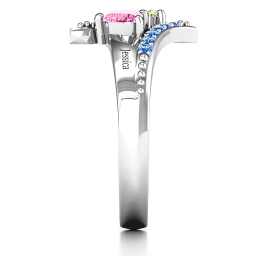 Diagonal Dream Ring With Heart Stones - Custom Jewellery By All Uniqueness