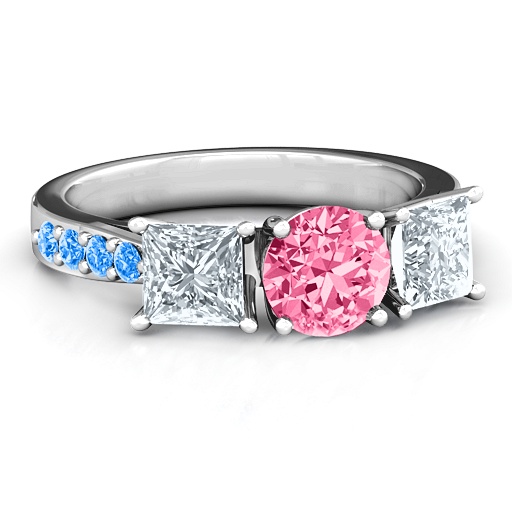 Majestic Three Stone Eternity with Twin Accents Ring - Custom Jewellery By All Uniqueness