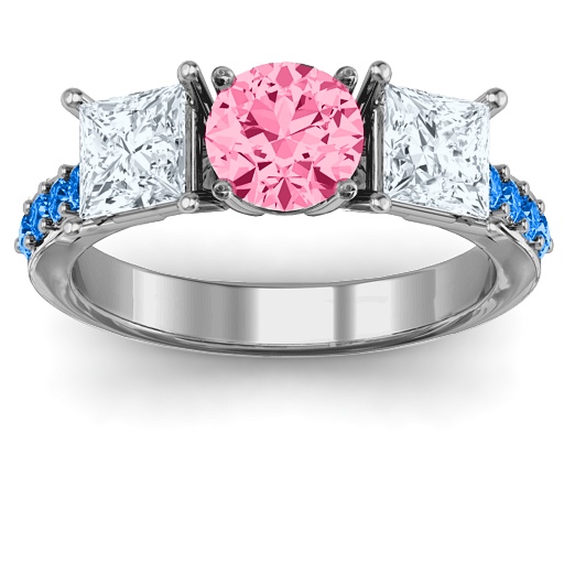 Majestic Three Stone Eternity with Twin Accents Ring - Custom Jewellery By All Uniqueness