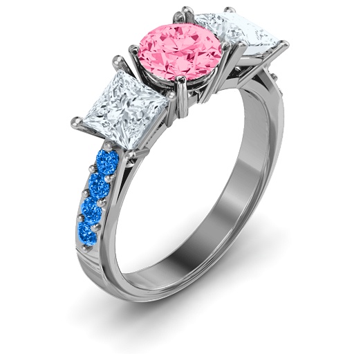 Majestic Three Stone Eternity with Twin Accents Ring - Custom Jewellery By All Uniqueness