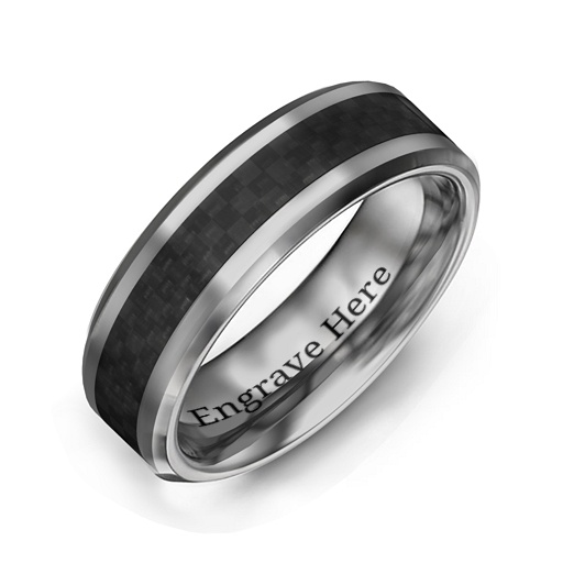 Men s Black Carbon Fiber Inlay Polished Tungsten Ring - Custom Jewellery By All Uniqueness