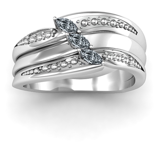 Silver Shimmering Triple-Marquise Ring - Custom Jewellery By All Uniqueness