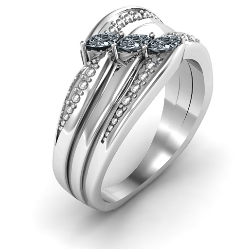 Silver Shimmering Triple-Marquise Ring - Custom Jewellery By All Uniqueness