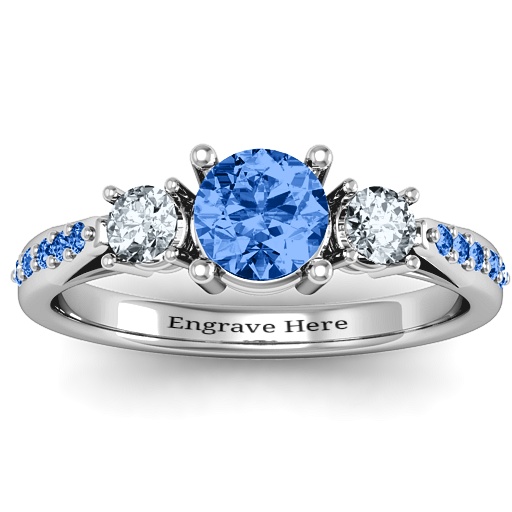 Silver Three Stone Eternity Ring with Twin Accent Rows - Custom Jewellery By All Uniqueness