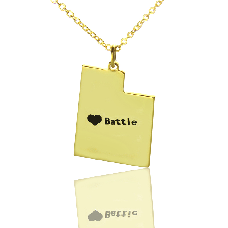 Custom Utah State Shaped Necklaces With Heart Name Gold Plated - Custom Jewellery By All Uniqueness