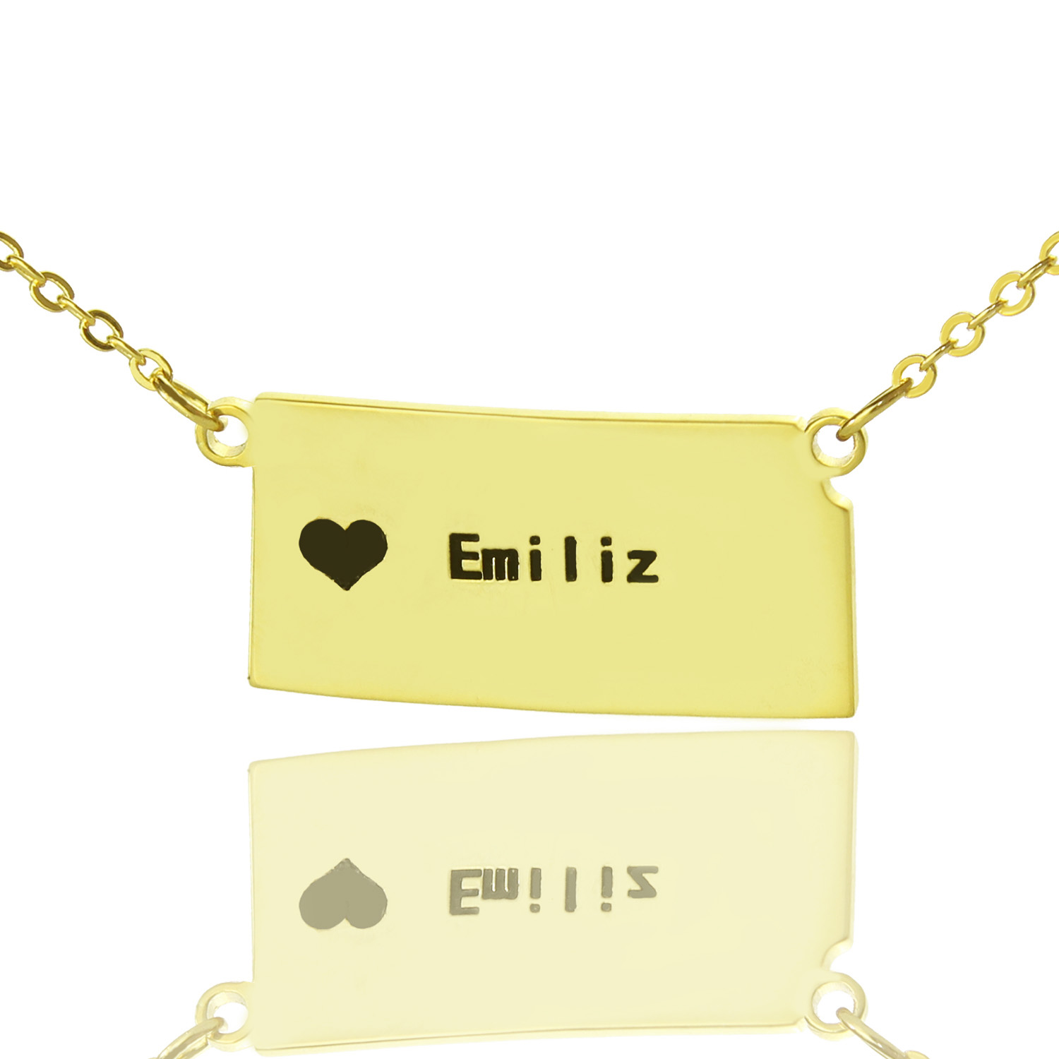 Custom Kansas State Shaped Necklaces With Heart Name Gold Plated - Custom Jewellery By All Uniqueness