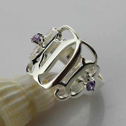 Birthstone Monogram Rings For Women Silver - Custom Jewellery By All Uniqueness