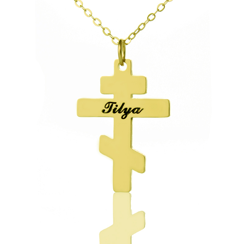 Gold Plated 925 Silver Othodox Cross Engraved Name Necklace - Custom Jewellery By All Uniqueness