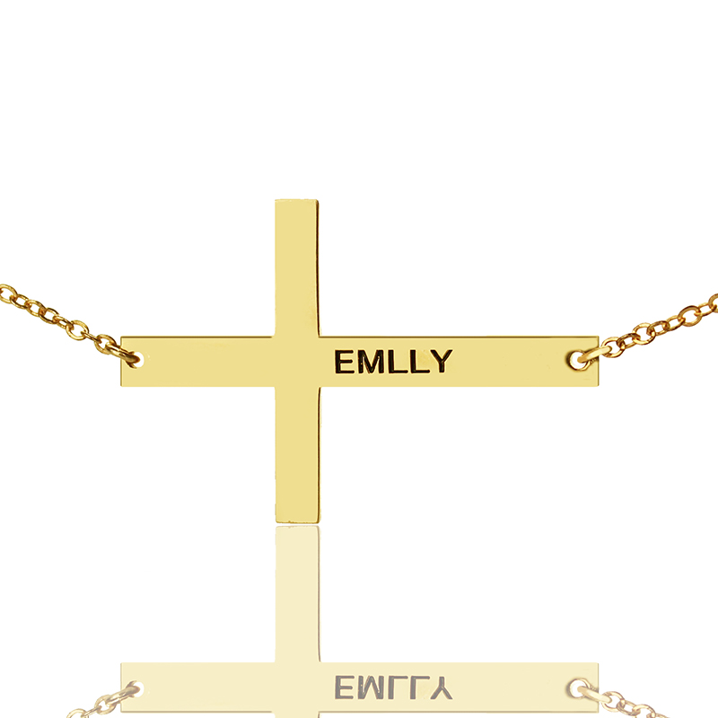 Gold Plated Silver Latin Cross Necklace Engraved Name 1.6&quot; - Custom Jewellery By All Uniqueness