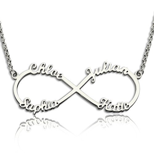 Silver Infinity Symbol Necklace 4 Names - Custom Jewellery By All Uniqueness