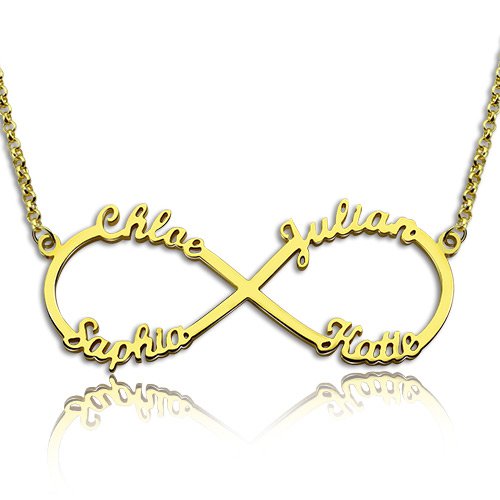 Custom Gold Plated Infinity Necklace 4 Names - Custom Jewellery By All Uniqueness