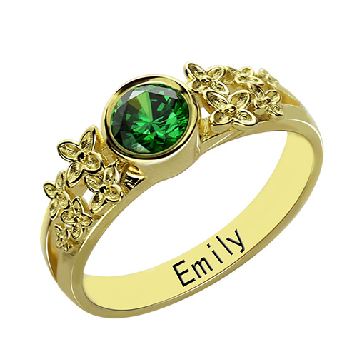 Flower Engagement Birthstone Name Ring Gold Plated Silver - Custom Jewellery By All Uniqueness