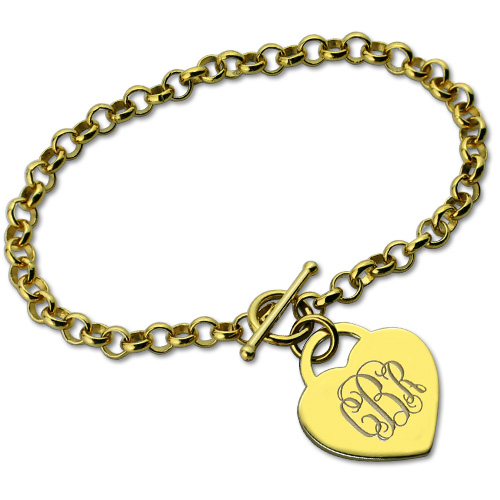 Heart Monogram Initial Charm Bracelets In Gold Plated - Custom Jewellery By All Uniqueness
