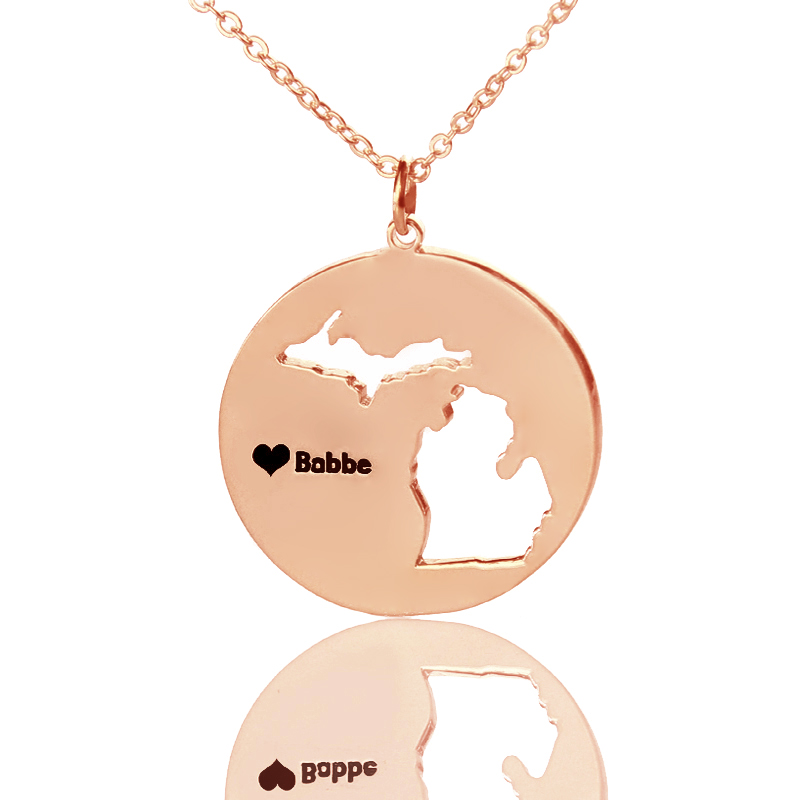 Custom Michigan Disc State Necklaces With Heart Name Rose Gold - Custom Jewellery By All Uniqueness