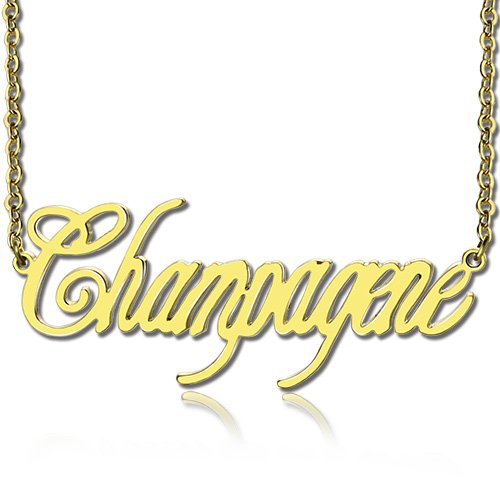 Gold Plated Silver 925 Champagne Font Name Necklace - Custom Jewellery By All Uniqueness