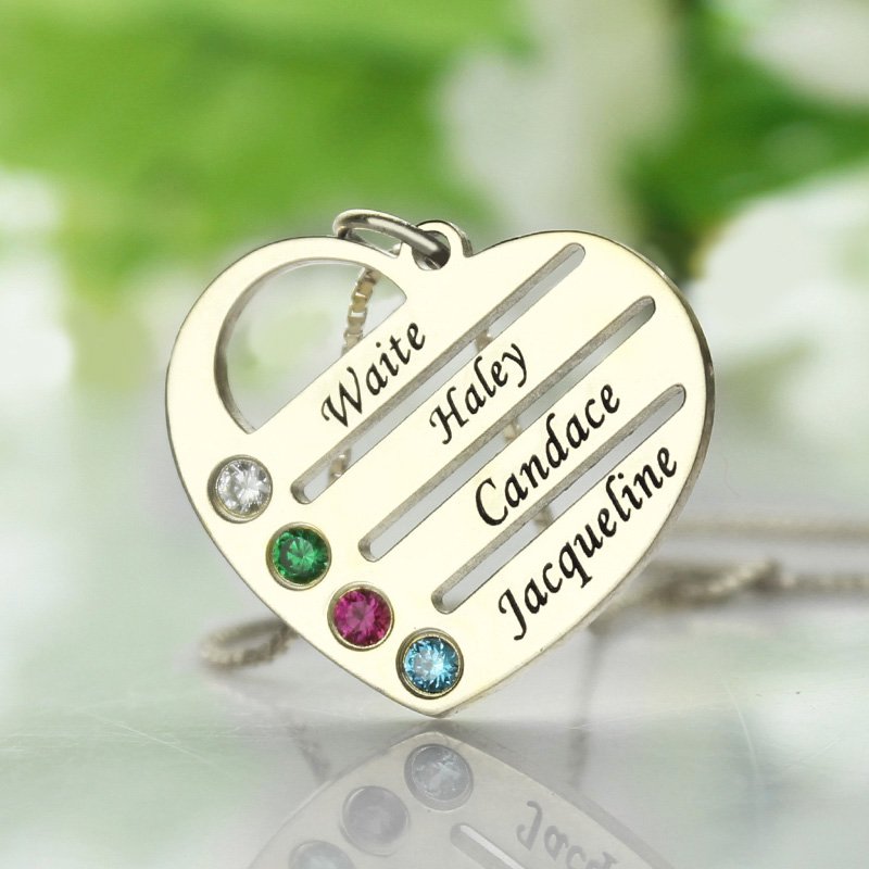 Mothers Heart Necklace Gift with Birthstone Name - Custom Jewellery By All Uniqueness