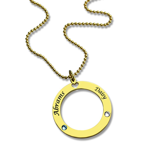 Circle of Love Name Necklace with Birthstone Gold Plated Silver - Custom Jewellery By All Uniqueness