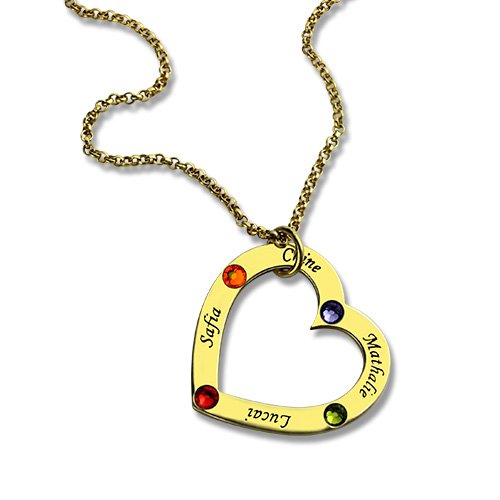 Gold Plated Birthstone Heart Necklace For Mother - Custom Jewellery By All Uniqueness
