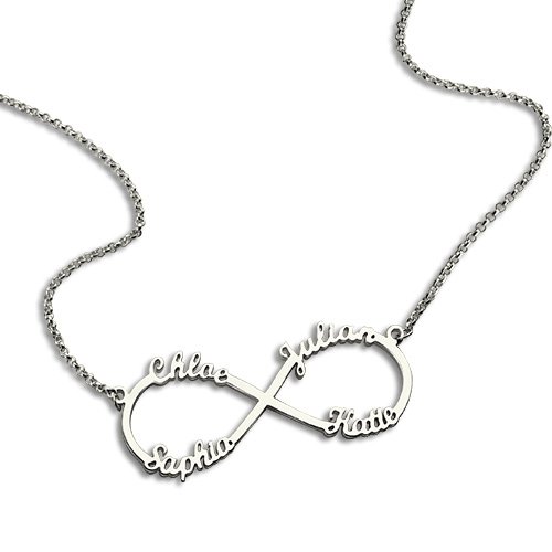 Silver Infinity Symbol Necklace 4 Names - Custom Jewellery By All Uniqueness