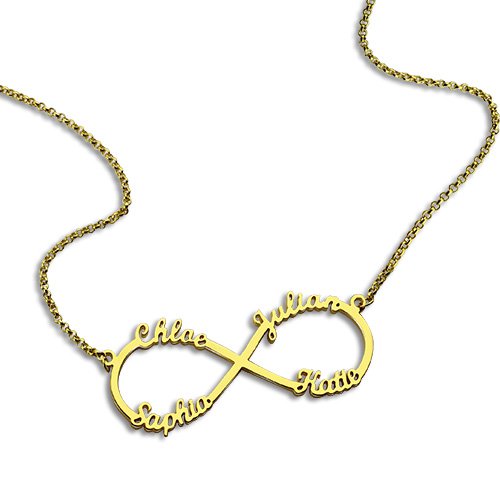 Custom Gold Plated Infinity Necklace 4 Names - Custom Jewellery By All Uniqueness