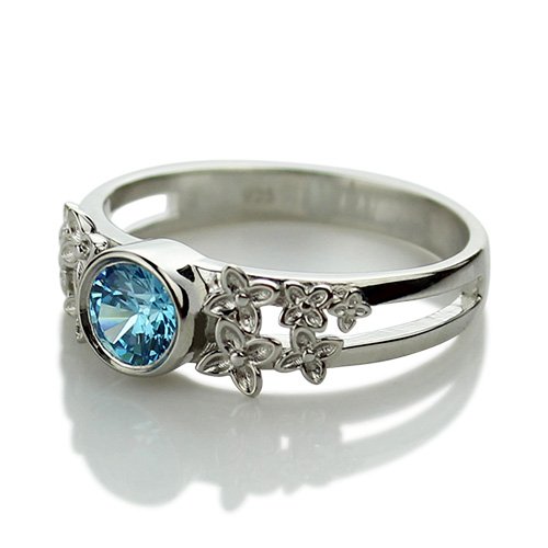 Flower Engagement Birthstone Name Ring Silver - Custom Jewellery By All Uniqueness
