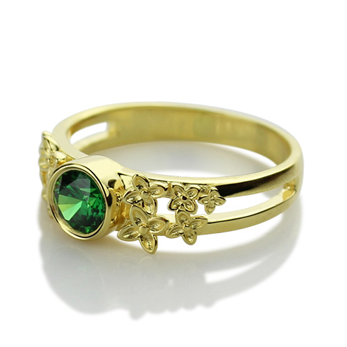 Flower Engagement Birthstone Name Ring Gold Plated Silver - Custom Jewellery By All Uniqueness