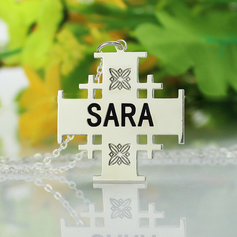 Silver Jerusalem Cross Name Necklace - Custom Jewellery By All Uniqueness
