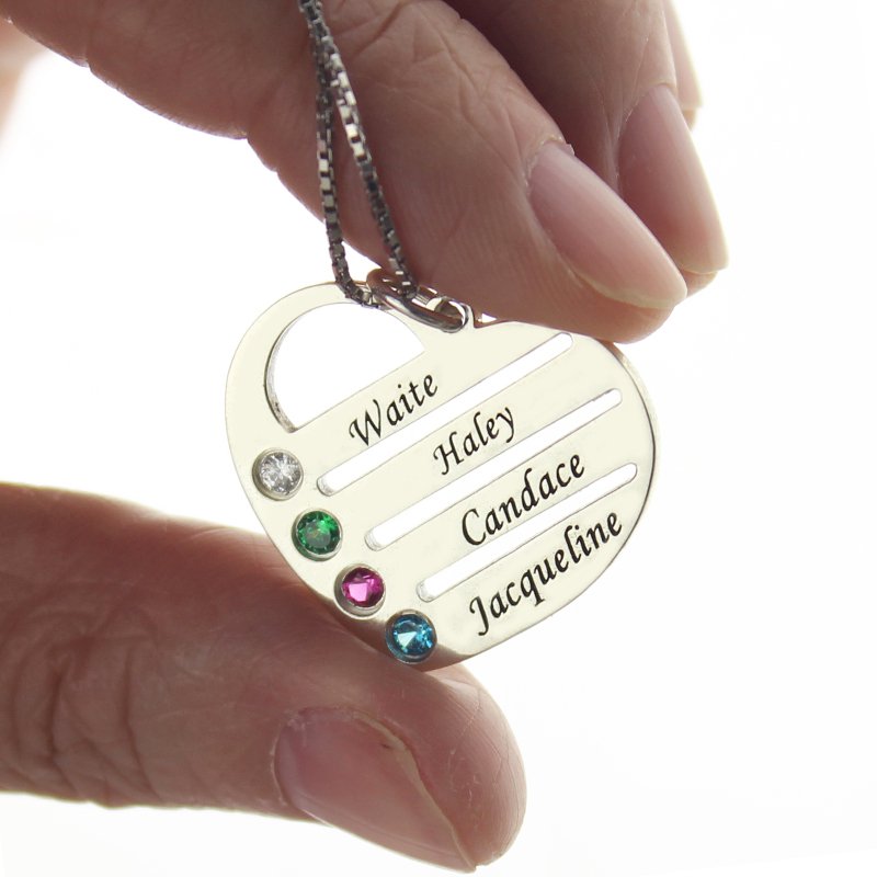 Mothers Heart Necklace Gift with Birthstone Name - Custom Jewellery By All Uniqueness