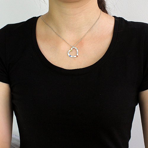 Mother Heart Necklace with Name Birthstone Silver - Custom Jewellery By All Uniqueness