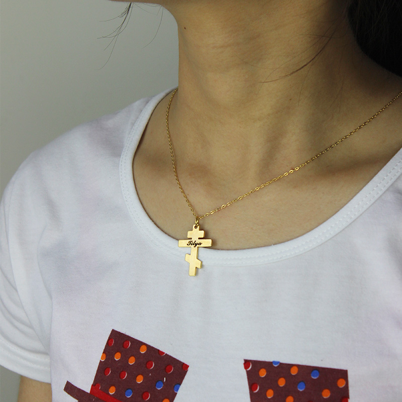 Gold Plated 925 Silver Othodox Cross Engraved Name Necklace - Custom Jewellery By All Uniqueness