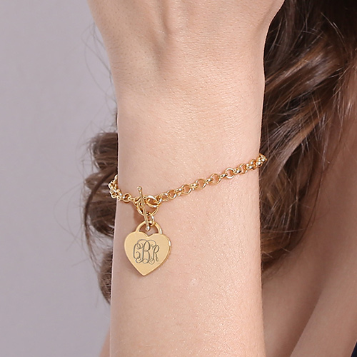 Heart Monogram Initial Charm Bracelets In Gold Plated - Custom Jewellery By All Uniqueness
