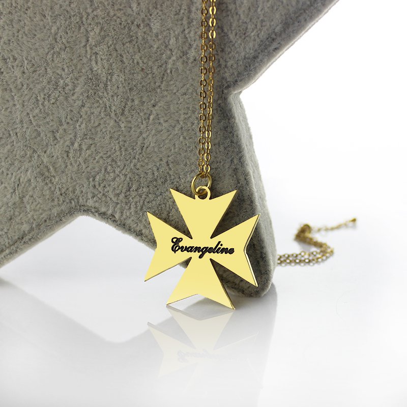 Gold Plated 925 Silver Maltese Cross Name Necklace - Custom Jewellery By All Uniqueness