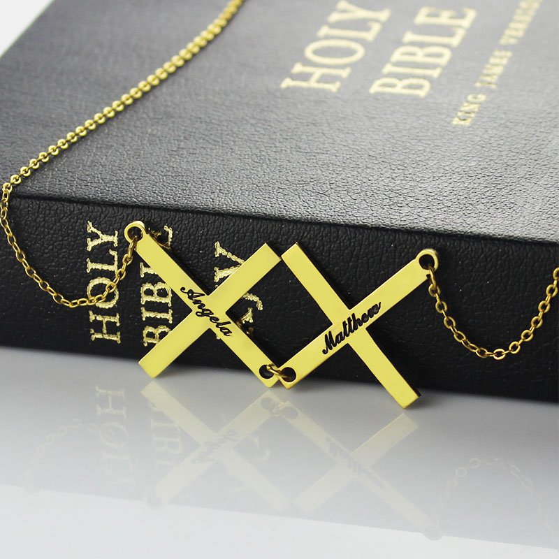 Gold Plated 925 Silver Greece Double Cross Name Necklace - Custom Jewellery By All Uniqueness