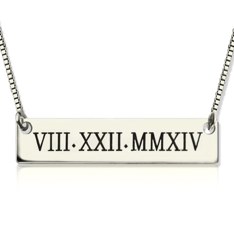 Custom Roman Numeral Bar Necklace Silver - Custom Jewellery By All Uniqueness